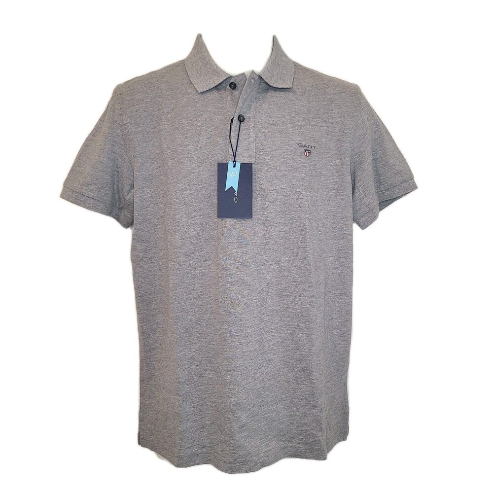 GANT Men's Size M Polo Shirt Gray Short Sleeve Summer Tee Regular Fit Cotton NEW